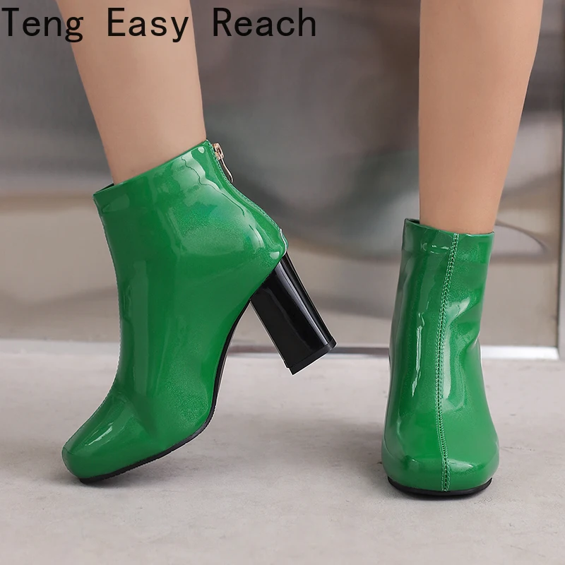 

Женские ботильоны из лакированной кожи, с застежкой-молнией сзади