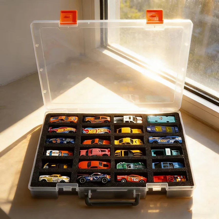 Car Model Storage Box, Matchbox Alloy Car Transparent Display Case, Toy Car Organizer, Partitioned Box for Collectibles