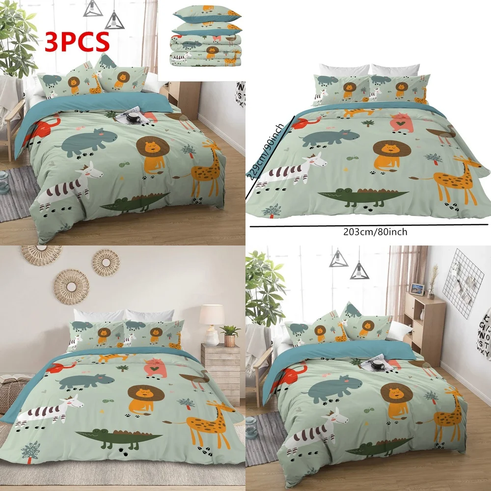 

Пододеяльник3 шт., комплект пододеяльников с зеленым животным принтом, мягкое одеяло, комплект постельного белья с 2 наволочками для детей и взрослых, декор для спальни