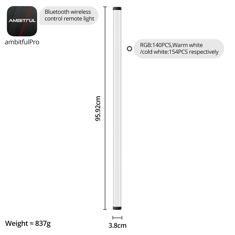 AMBITFUL A2 plus 2500K-8500K RGB Tube Light Full Color LED Video Stick Light CRI 95+ TLCI 97 +，Built-in Lithium Battery Control