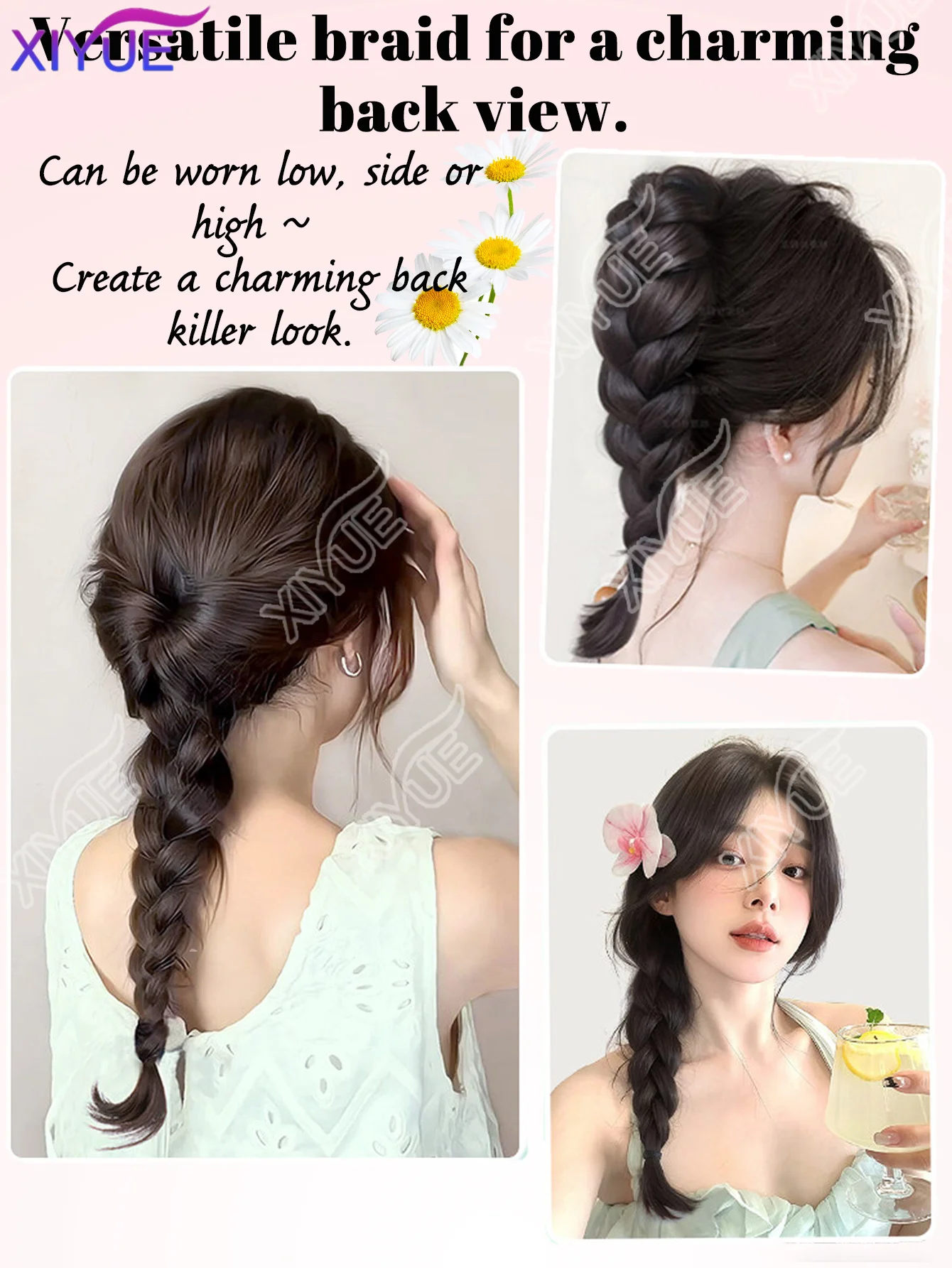 

Синтетический плетеный хвост-шиньон XIYUE на заколке-крабе, ручной работы, для женщин, придает объем волосам, черный, коричневый