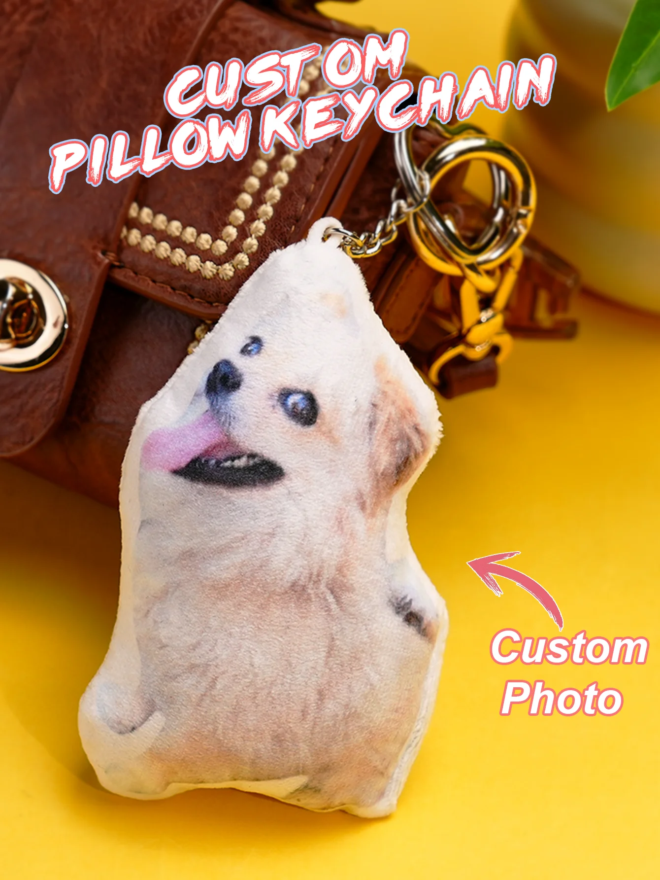 Custom Photo Pillow Keychain Personalized Pet Photo Keychain Dog Cat Lover Gift Cute Plush Keychain Couple Gift Anniversary Gift
