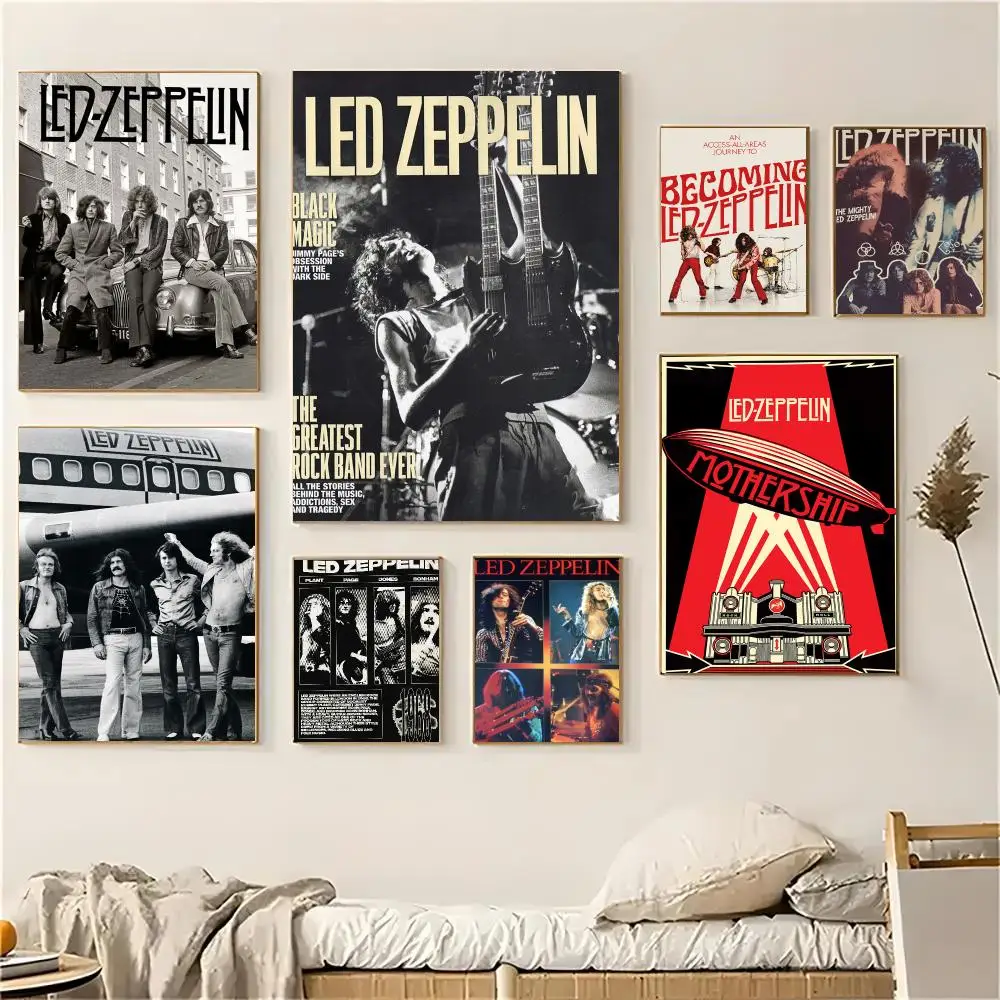 Led Zeppelin band Poster Self-adhesive Decal Living Room Bedroom Party Bar Decor Moisture-proof Fade-resistant
