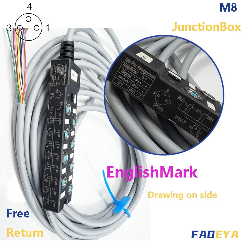 M8 Junction Box, Splitter Box , Distribution Box , PNP,Sensor Box , with PVC Entry Cable