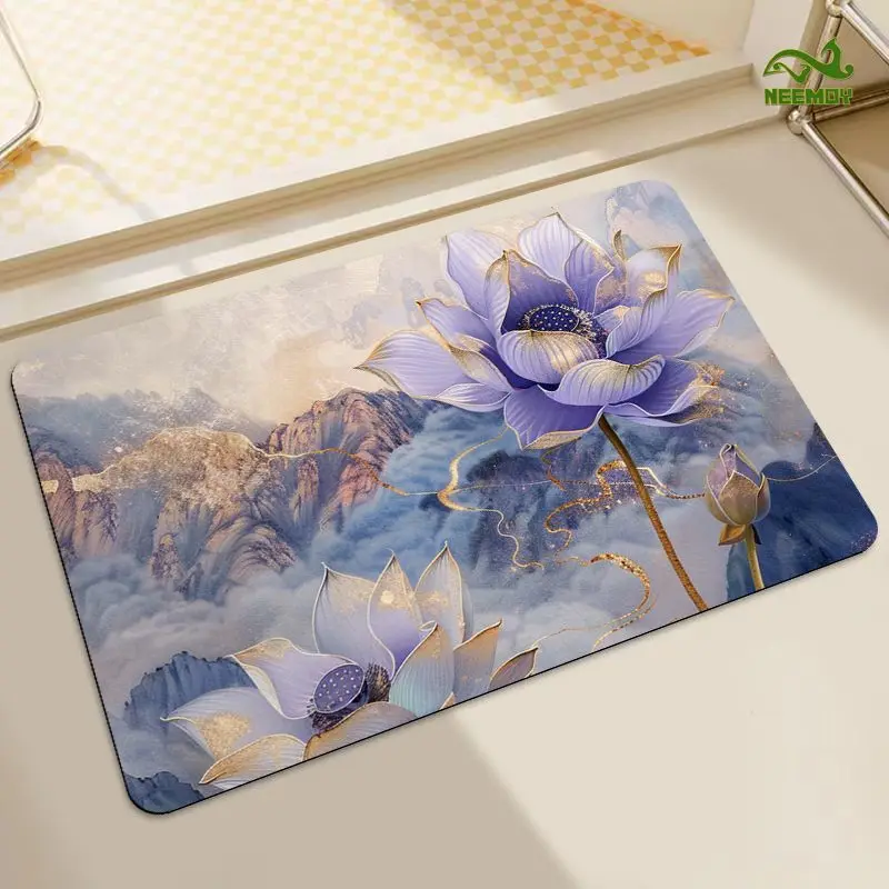 Lotus Bathroom Water-absorbing Foot Pads Non-slip Quick-drying Water-rubbing Foot Pads The Door of The Toilet High-value Carpet