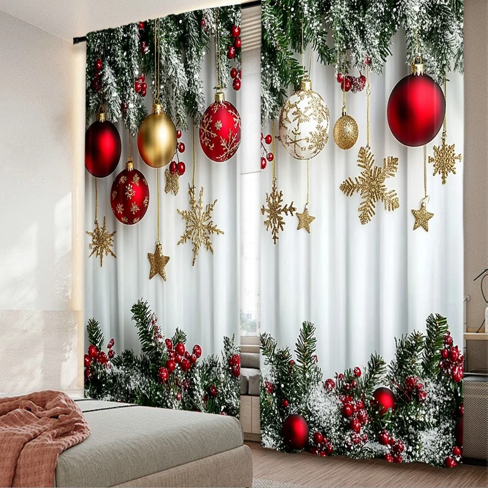 2D-Flachdruck, 2 Stück, modische Weihnachtsvorhänge, Weihnachten6, digital bedruckte Polyester-Vorhänge, lichtecht, festliche Vorhänge