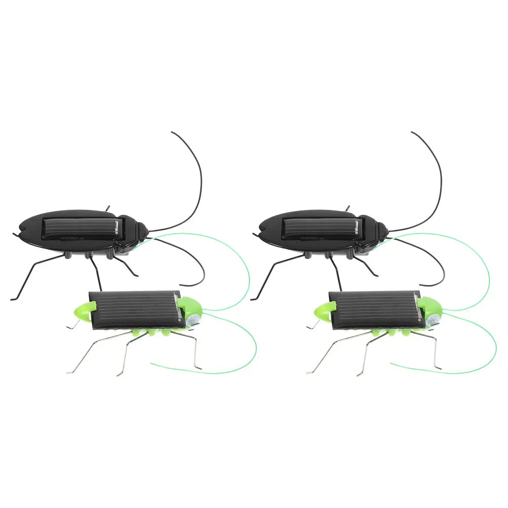 

4pcs Solar Powered Insect Realistic Grasshopper Cockroach For Kids Outdoor Garden Sunlight Activated -