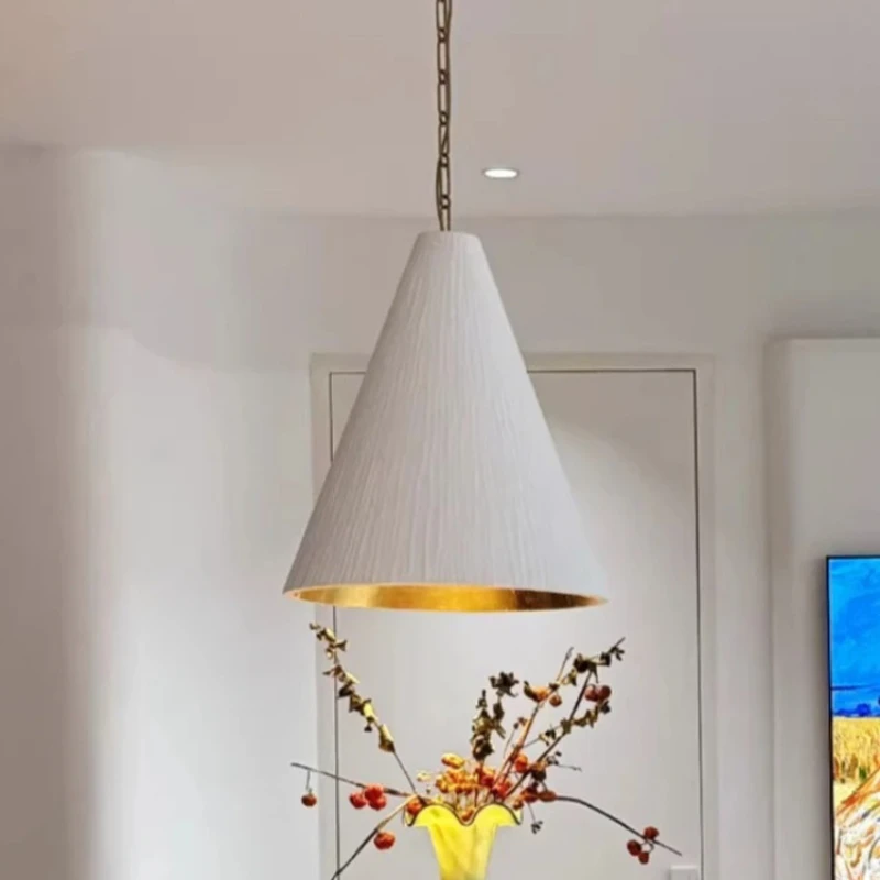 French Medieval Handmade Plaster Tapered Pendant Lights LED E27 Designer Wabi Sabi Retro Hanging Lamp Restaurant Kitchen Island