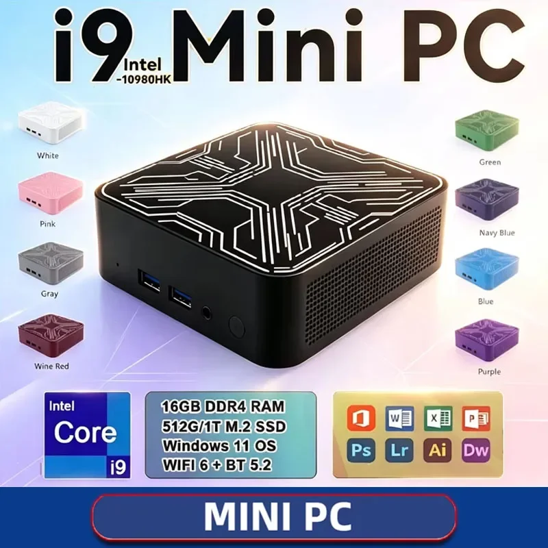 Intel I9 10980HK Portable Small Computer 16GB DDR4 M.2 NVMe SSD Triple 4K HDMI WiFi6 Silent Cooling Home Office Desktop Mini