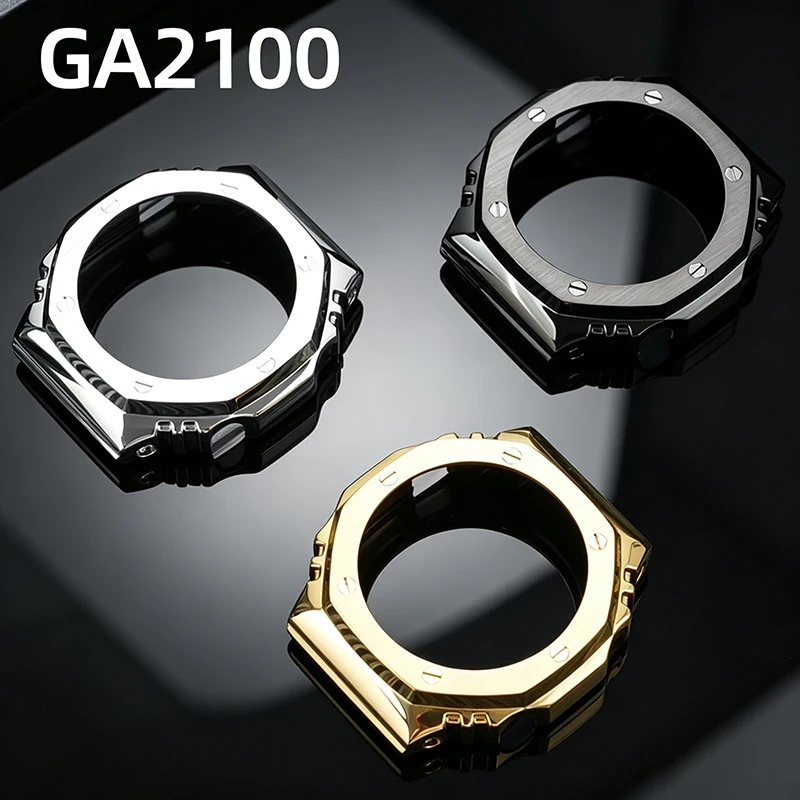 GA2100 GM2100 Stainless Steel Case Mod Metal Watch Case For Casio GBM-2100 GA2110 GA-B2100 Bezel Upgrade Octagonal oak Case
