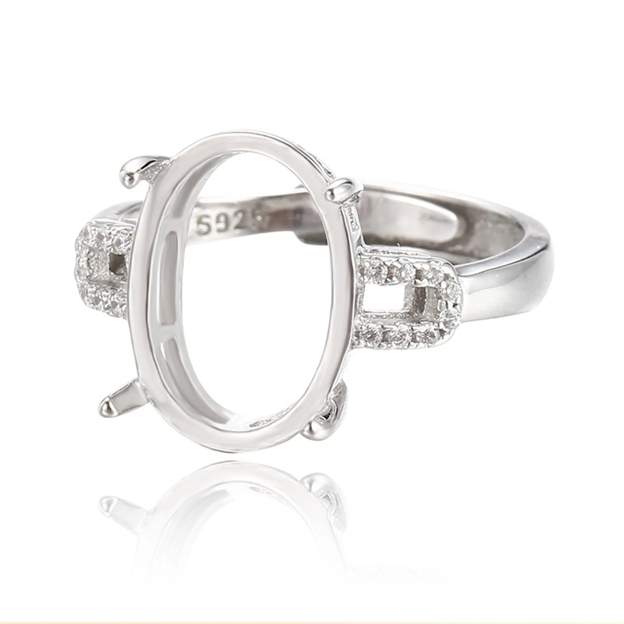 

Ring Blank for 10x14mm Oval Cabochons 925 Silver Zircon Ring Base Adjustable Ring Setting