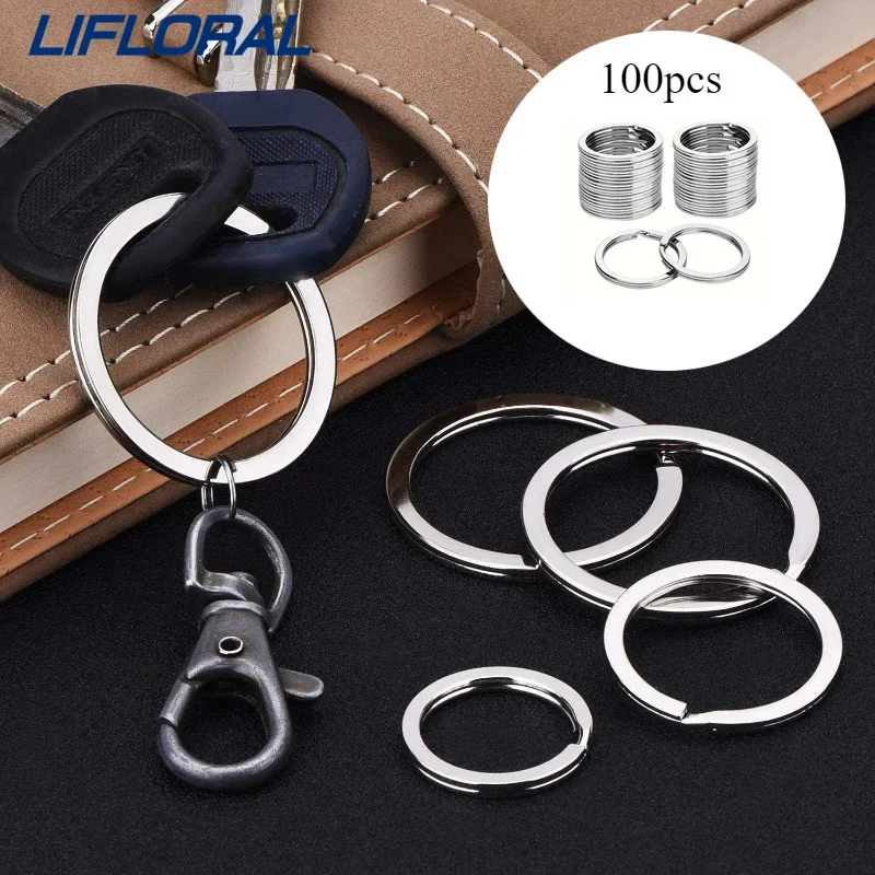100pcs Blank Keyring Keychain Split Rings Keyfob Key Rings Clasp Key Chain Key Pendant Stainless Steel Rings