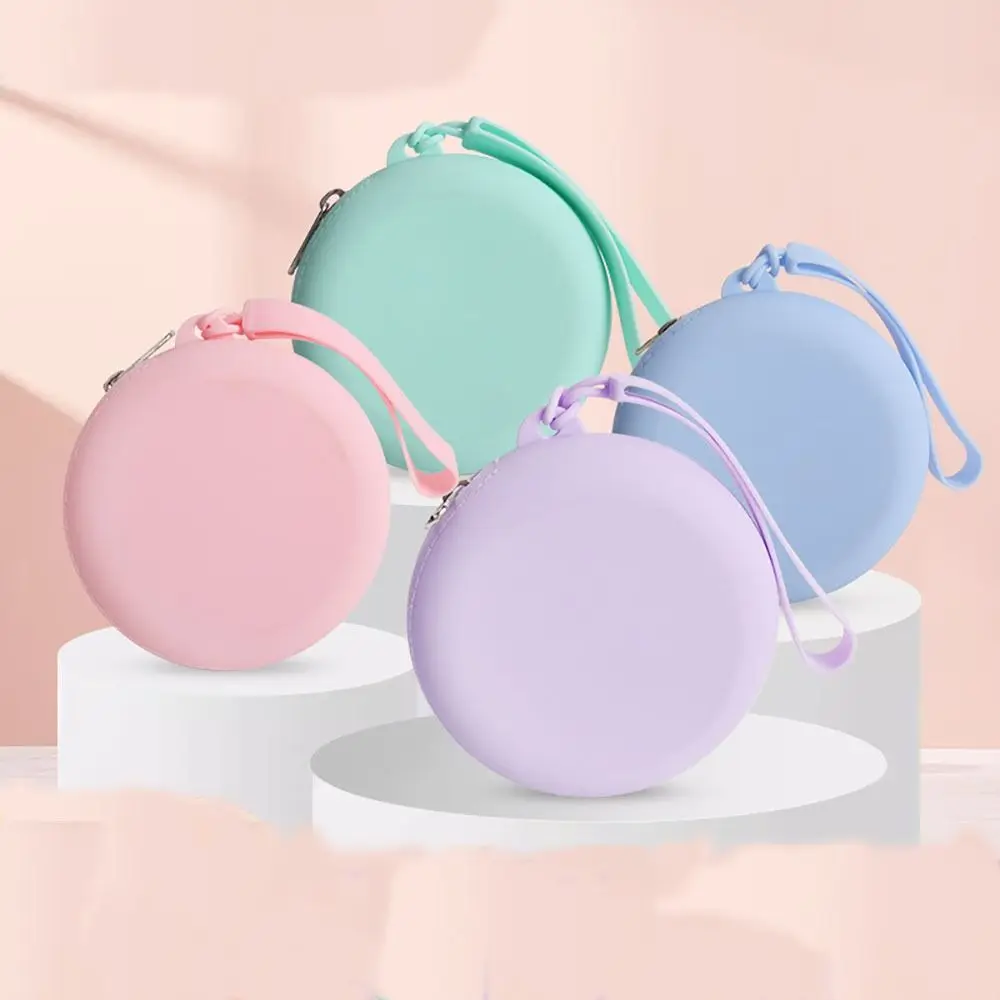 Solid Color Round Silicone Coin Purse Mini Data Cable Storage Bag Outdoor