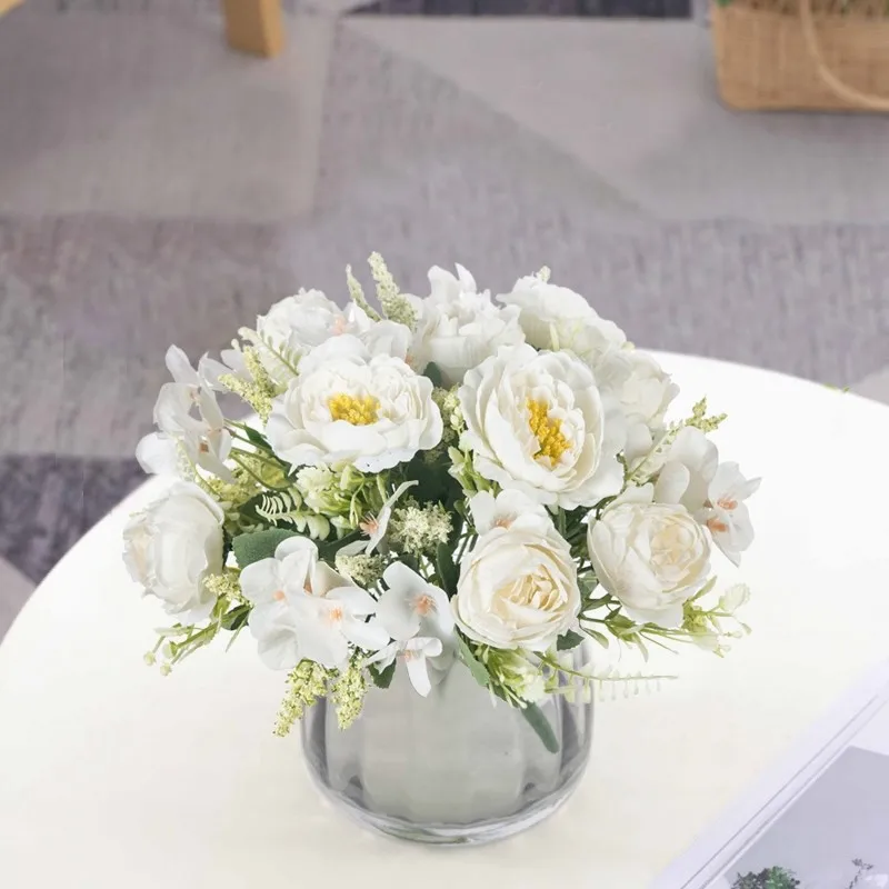 Künstliche Blumen, weiße Seiden-Hortensien, Pfingstrosen, Hochzeits-Party-Bundle, Festival, Heim, Zimmer, Tisch, Vase, Dekoration, Outdoor, Hof, DIY-Geschenk – Detail 4