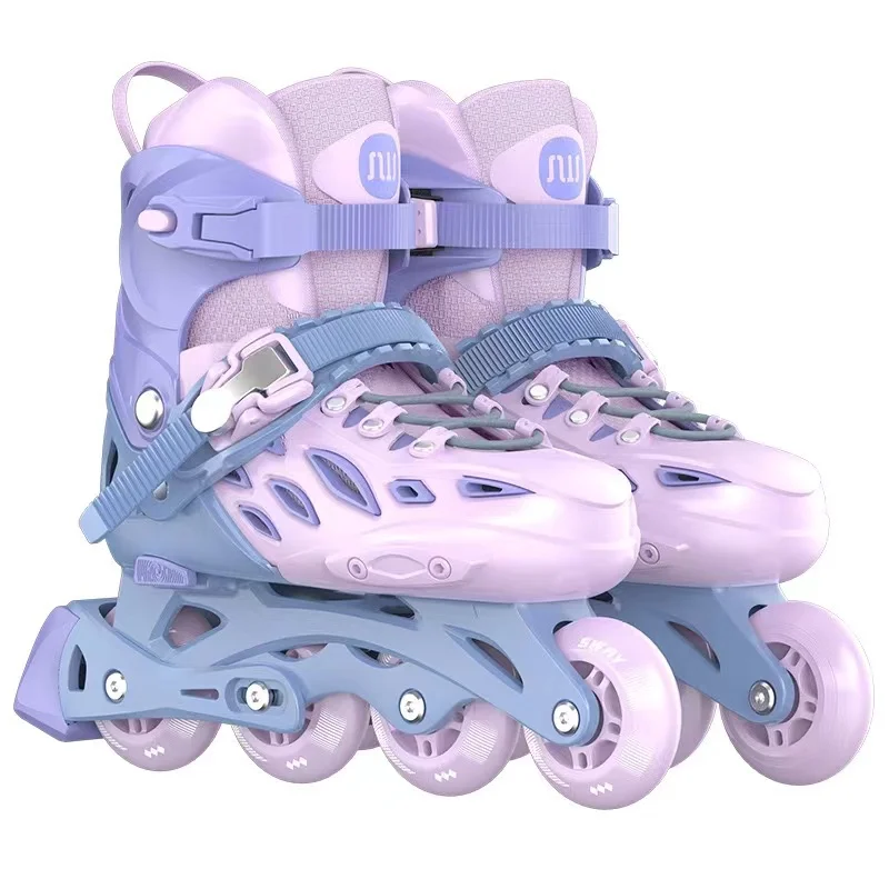 Roller Sneakers with 4 Pu Flash Wheels for Kids and Adults, Straight Inline Skates Shoes, Adjustable Size Single Row