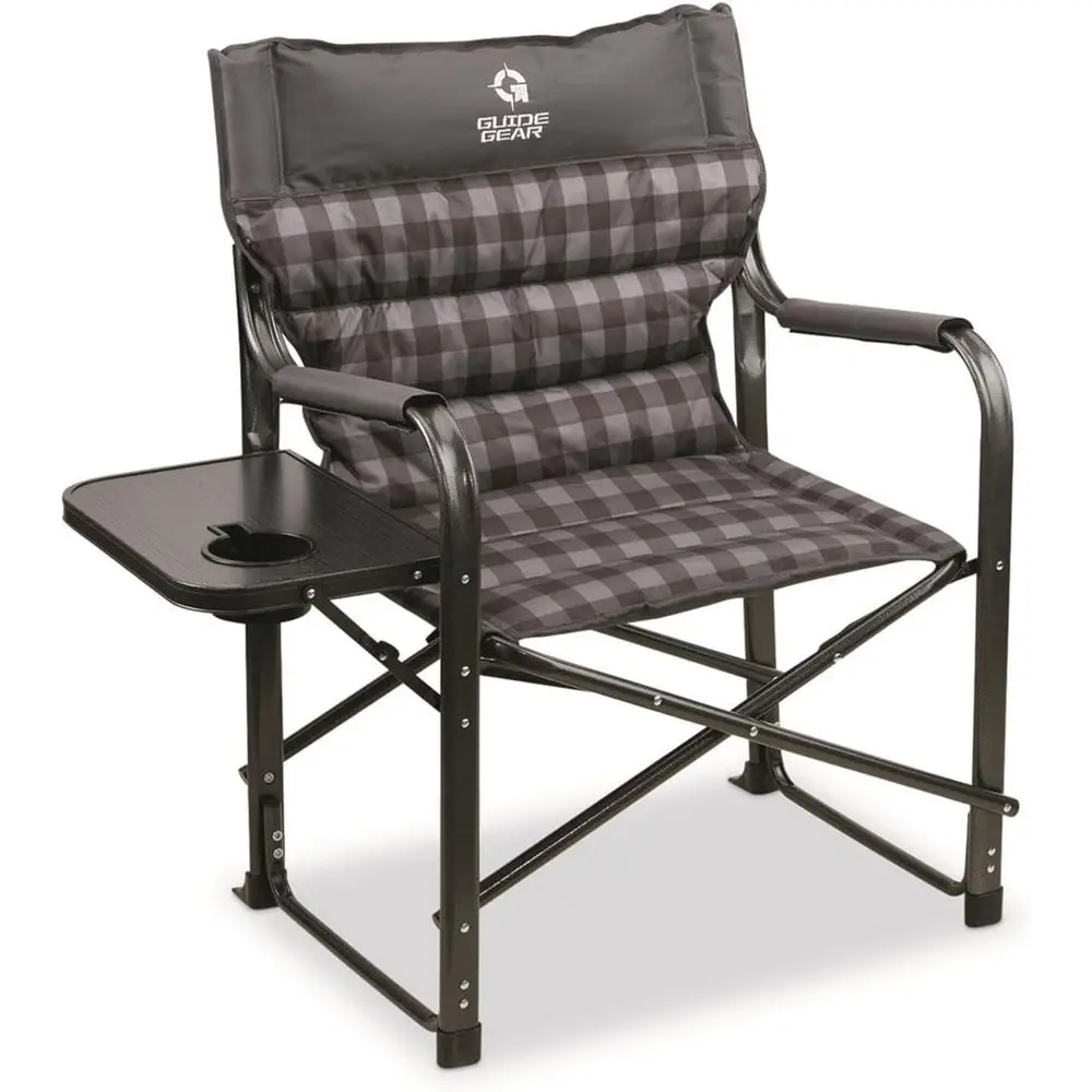 

Heavy-Duty 400lb Capacity Padded Camp Chair, Suitable for Outdoors, Fishing, Beach, and Poolside in Gray Plaid