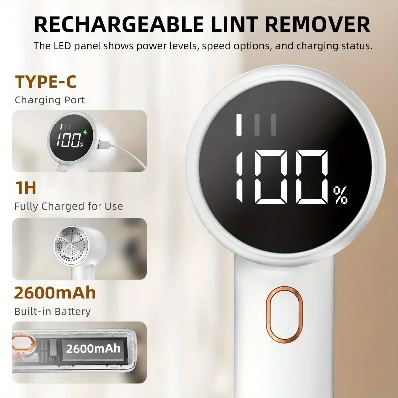 Electric Lint Remover, Fabric Shaver, USB Rechargeable Sweater Shaver, Power Lint Shaver, LED Display ,Fuzz Remover view 5