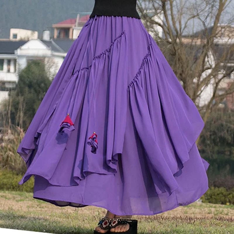 2024 Summer Purple Chiffon Asymmetric pleated Women's Long Skirt Elegant women's skirts pleated asymmetrical Women's long skirt