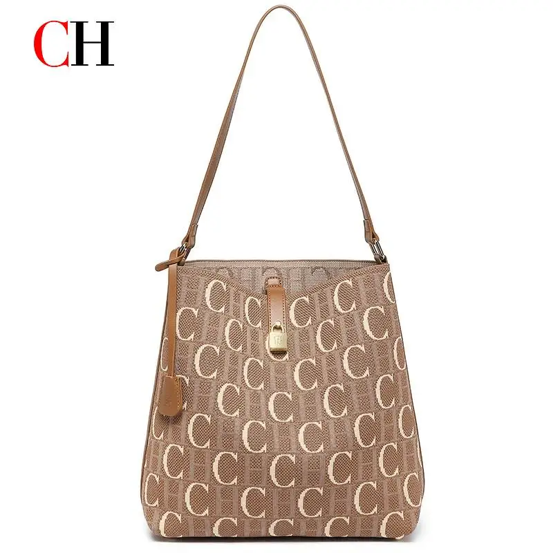 

Винтажная сумка-хобо с монограммой, дизайнерская женская сумка через плечо с металлическим замком, прочная универсальная сумка-тоут для работы/выходных