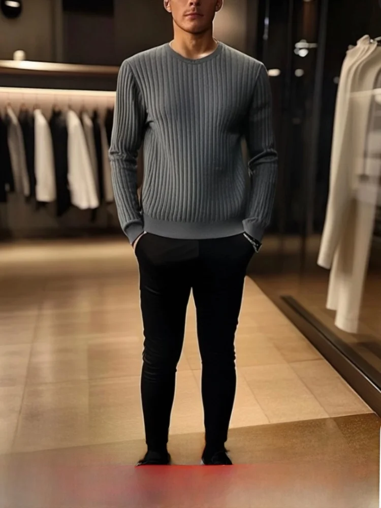 

Повседневный вязаный свитер, мужской шерстяной текстура, осень-зима, универсальный, удобный, дышащий, длинный, круглый, пуловер Ne