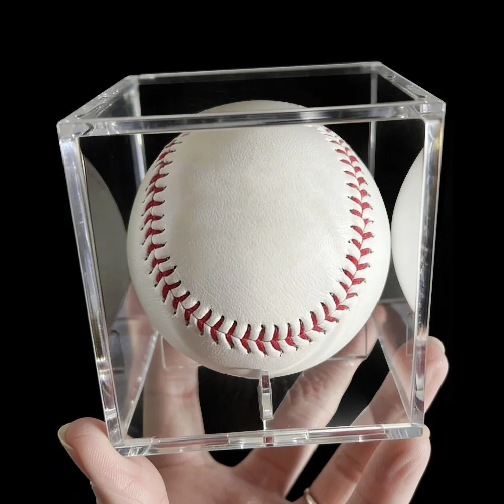 Acrylic Baseball Display Case Clear Cube Shape Baseball Storage Box Dustproof Full View Ball Cube Display Case