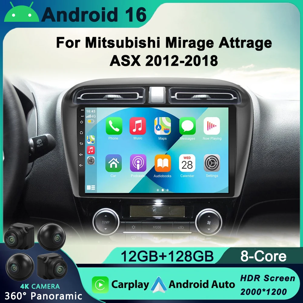 

Android 16 Car Radio For Mitsubishi Mirage Attrage 2012-2018 Multimidia System Video Player Navigation DSP IPS Carplay