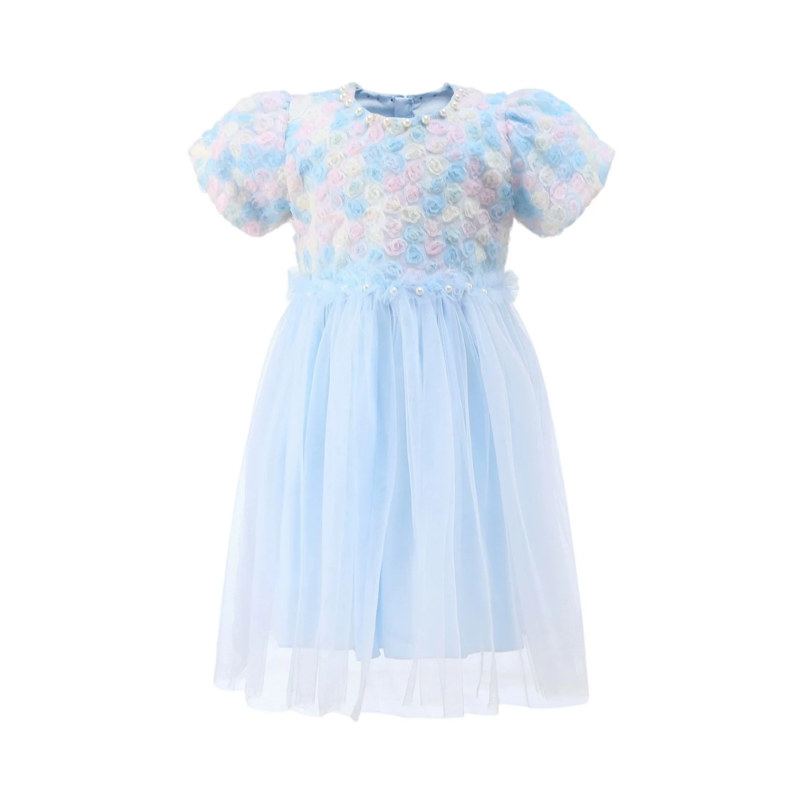 

Girl Princess Dress Flower Dress Short-Sleeve Tulle Dress Simple Design Graduation Performance Christmas New Year Girl Dress