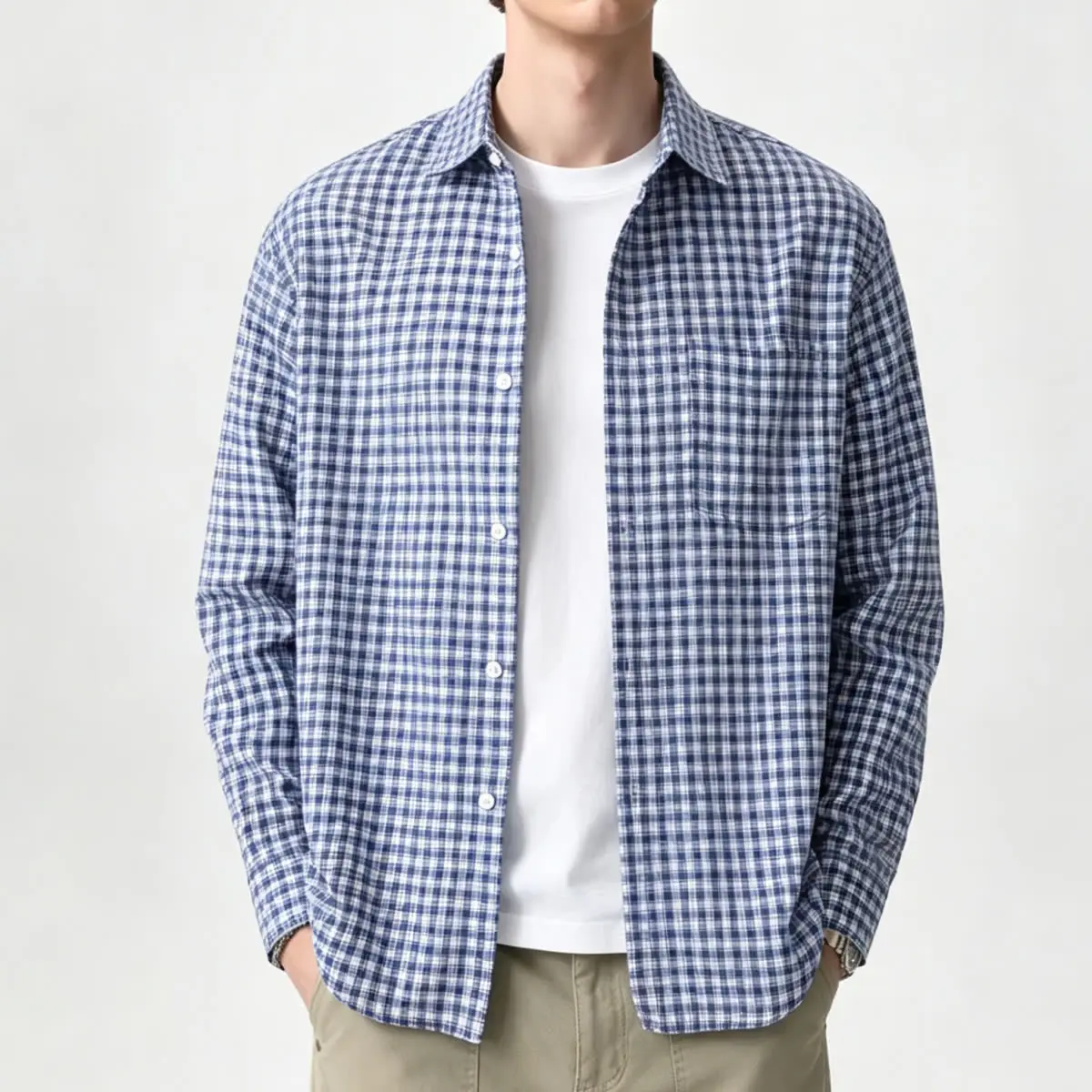 American Retro Plaid Shirt Men Summer Trendy High Street Long Sleeve Shirt Youthful Handsome Versatile Outerwear Loose Fit Bu...