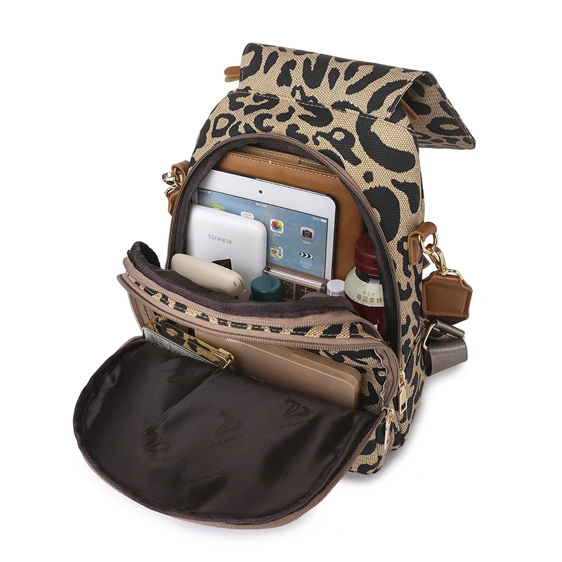 2022New Women Leather Backpacks Fashion Leopard Print Shoulder Bags Female Backpack Ladies Travel Backpack School Bags For Girls