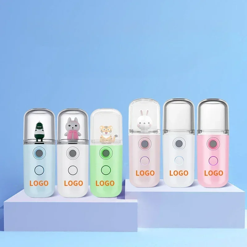 Mini umidificador facial de desenho animado, nano névoa, pulverizador de luz azul, maquiagem, hidratação da pele, nebulizador, vaporizador, cuidados com a pele