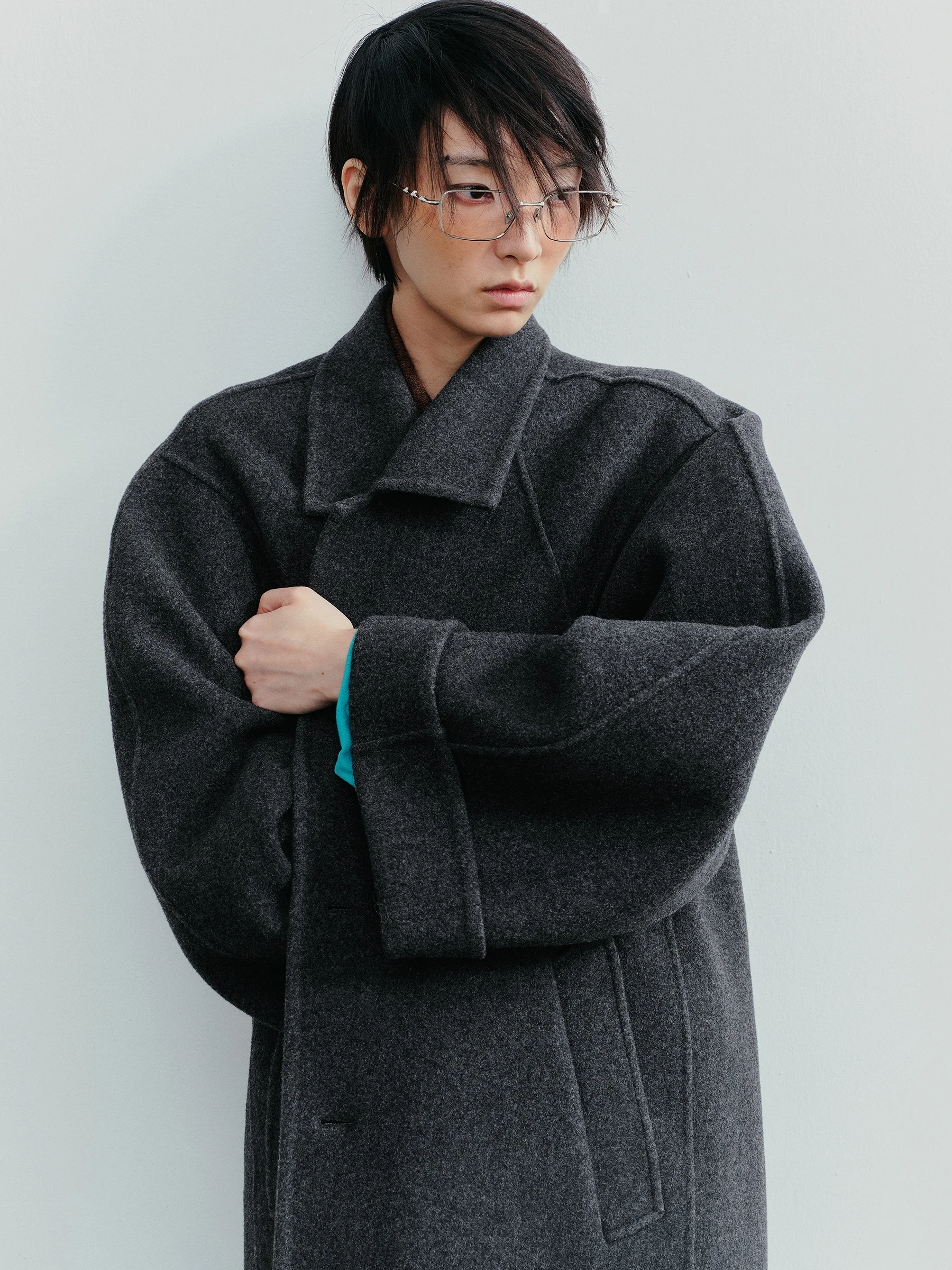 VERMO Retro Shoulder-Line Woolen Coat Double-Sided Tweed Structure Windproof High-Branching Sheep Wool Women's Outerwear