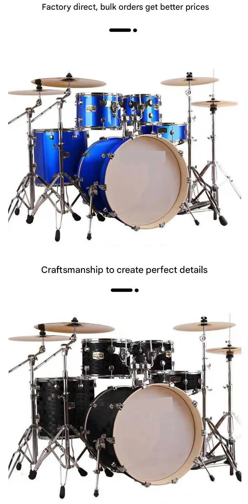 Durable Various Colors 5 Drums 3 Cymbals Adult Professional Percussion Instrument Drum Set