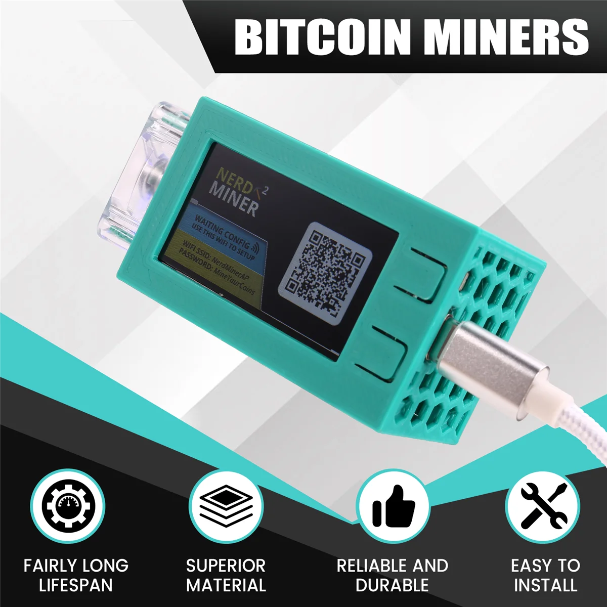 Для Nerdminer V2 Pro Miner 78KH/S Mini Bitcoin Lottery Miner со светящимся вентилятором BTC Solo Lottery Miner Зеленый