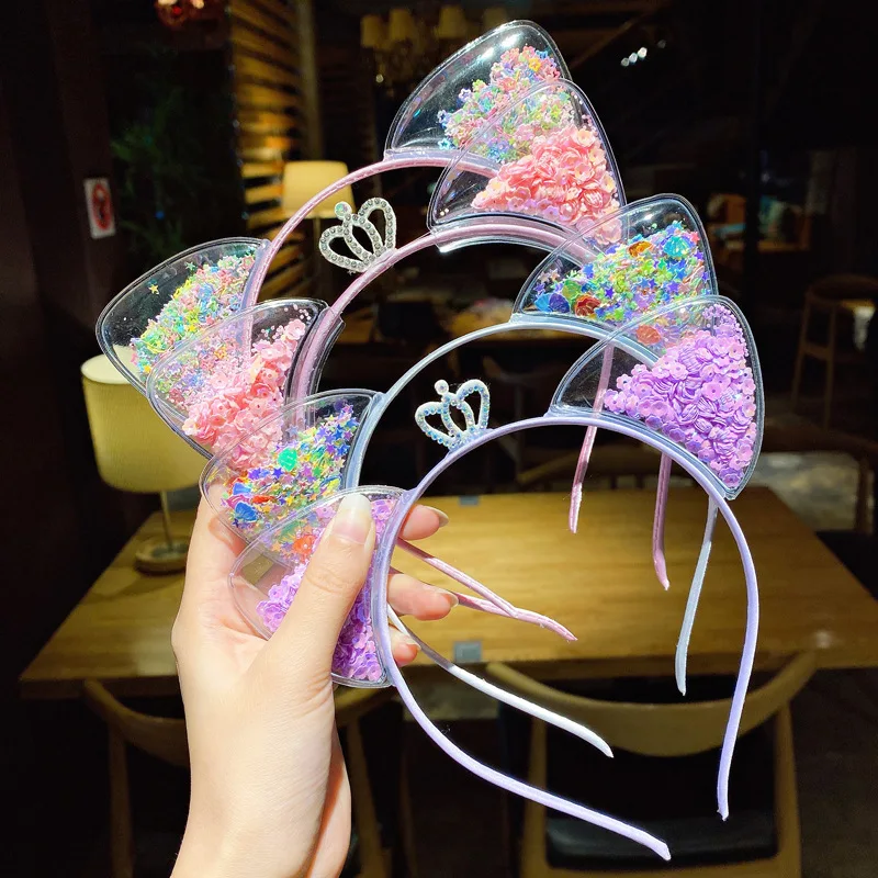 Glitter Cat Ear Hairband Girl Children Quicksand Crown Headband Cat Ears Party Hair Hoop Kids Hair Accessories Jewelry Headwear