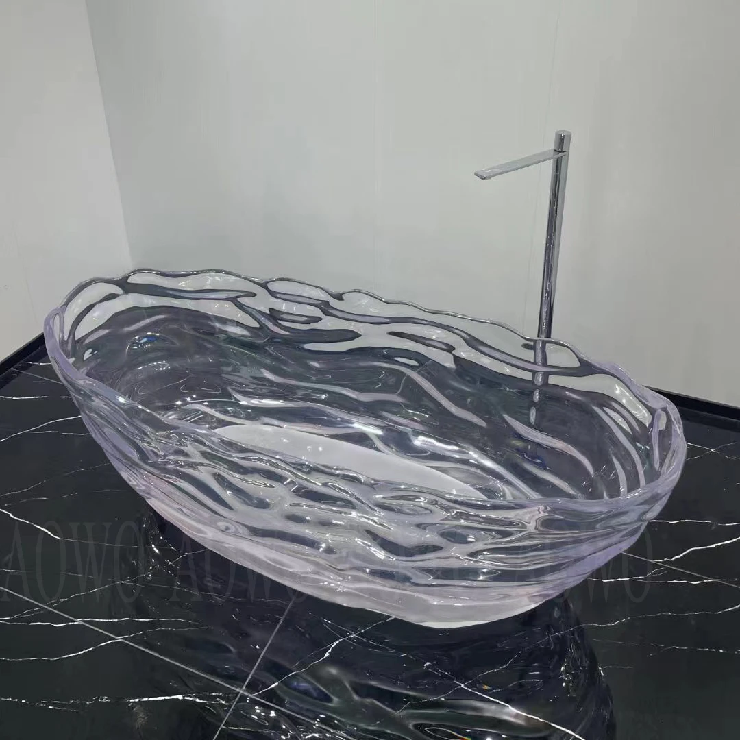 Color Transparent Resin Bathtub Stand On Tile Color Wave Pattern Oval-shaped Beauty Deep Soaking Warm Bathtub