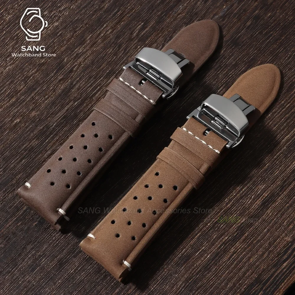 18mm 20mm 22mm Business Deployment Clasp Wrist Band Matte Perforated Breathable Leather Watch Strap for Seiko for Rolex Bracelet