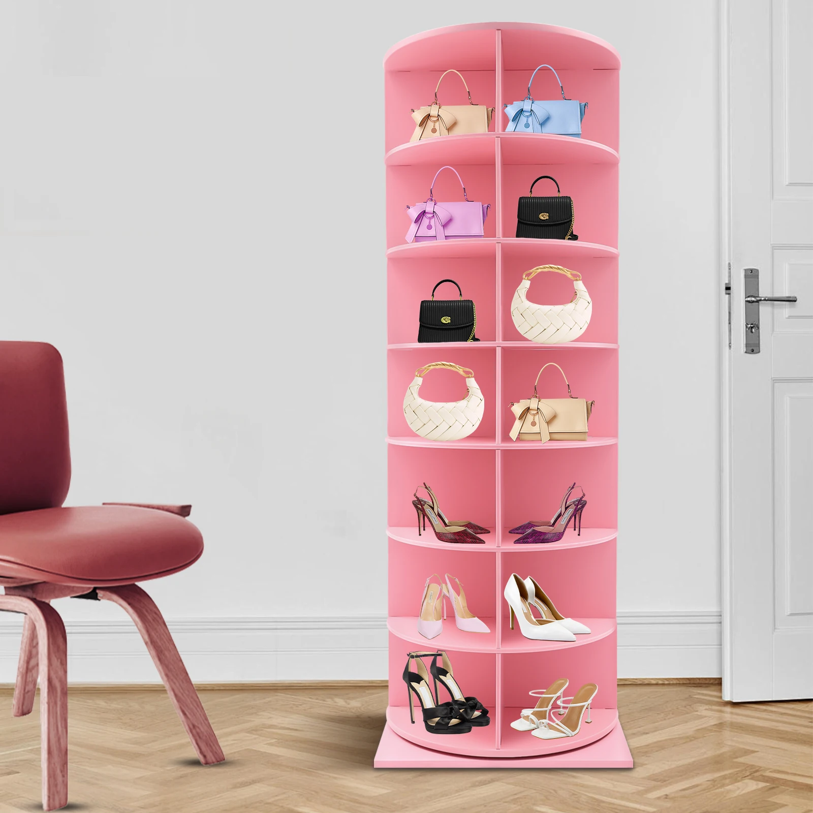 7-tiers Rotating Shoe Rack Shoe Hanger Free Standing Shoe Organizer Clothes Wardrobe Storage Shelf 360° Rotated