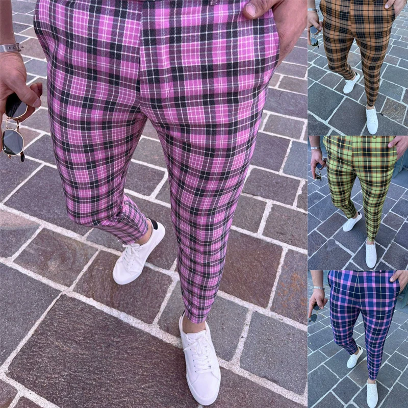 

Fashion Streetwear Men's Plaid Ankle-Length Suit Pants Casual Business Slim Fit Men Trousers Trendy Checkered Pantalones Hombre