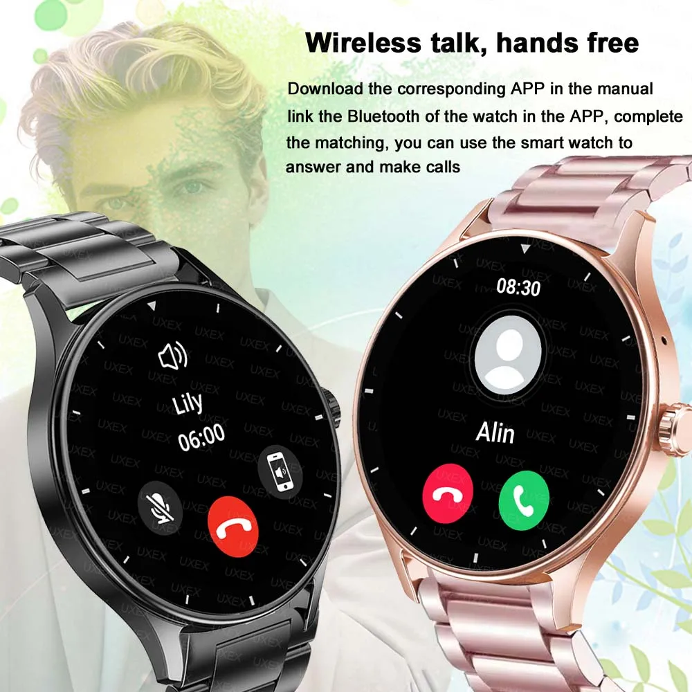 الأعمال الأصلية ووتش Smartwatch النساء 1.55 بوصة HD بلوتوث دعوة الصحة تتبع شحن لاسلكي الساعات الرجال هدية الكريسماس