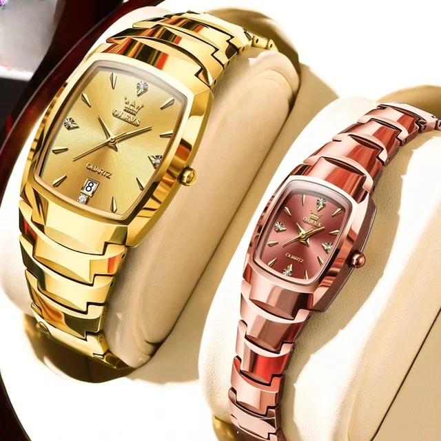 for Brand Tungsten Steel Strap Women and Men Couple Watch Original Luxury Golden 3ATM Waterproof Wristwatch Reloj Watches