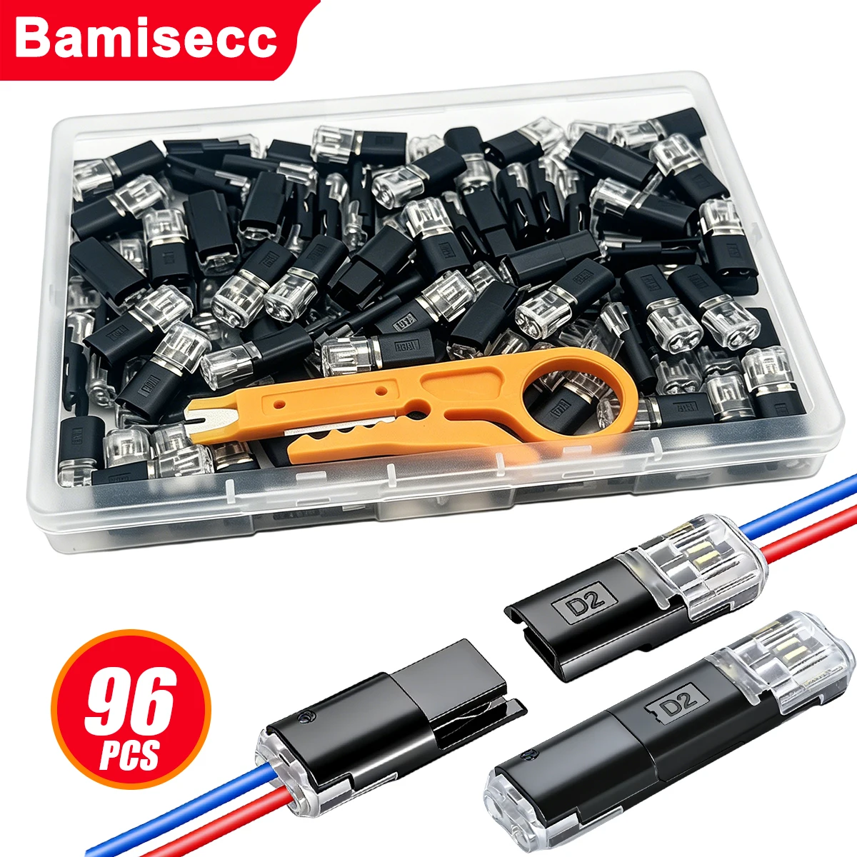 96/16pcs, No-Strip Series Interlocking Terminals; LED Quick-Connect Dual-Pin, Dual-Channel D2 Wire Connection Terminal Set.