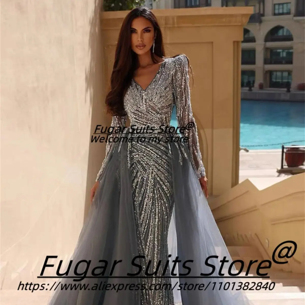 Custome Made Heigh-end Shiny Sequin Luxuly Prom Dressess Charming Elegant V Neck Birthday Party Elening Dress vestidos de fiesta