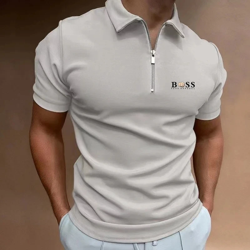 2024 Summer New Men\'s Anti pilling Polo Shirt with Lapel Zipper Short Sleeve Casual Business Fashion Slim Fit Men\'s Top