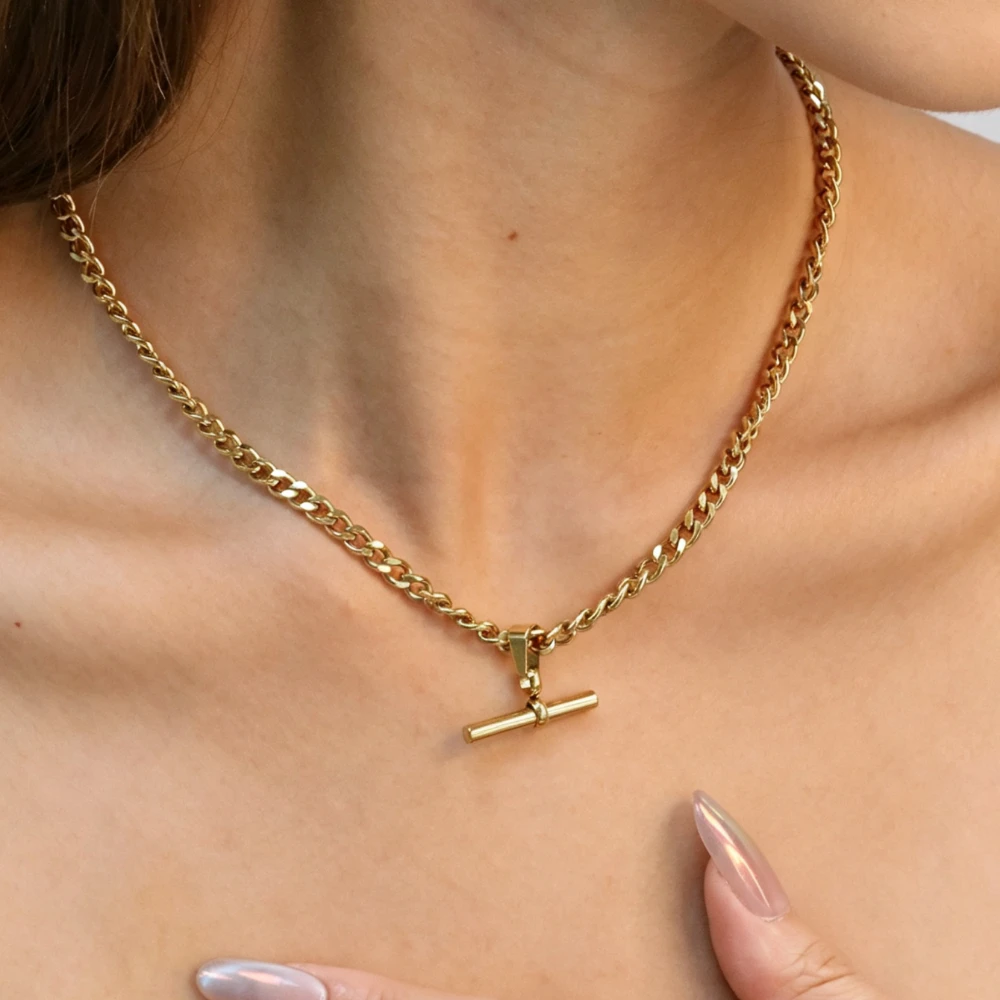 Cadena Delgada de Acero Inoxidable 316 con Cierre de Barra OT, Gargantilla Minimalista en Oro y Plata, Collar Sencillo Versátil para Uso Diario
