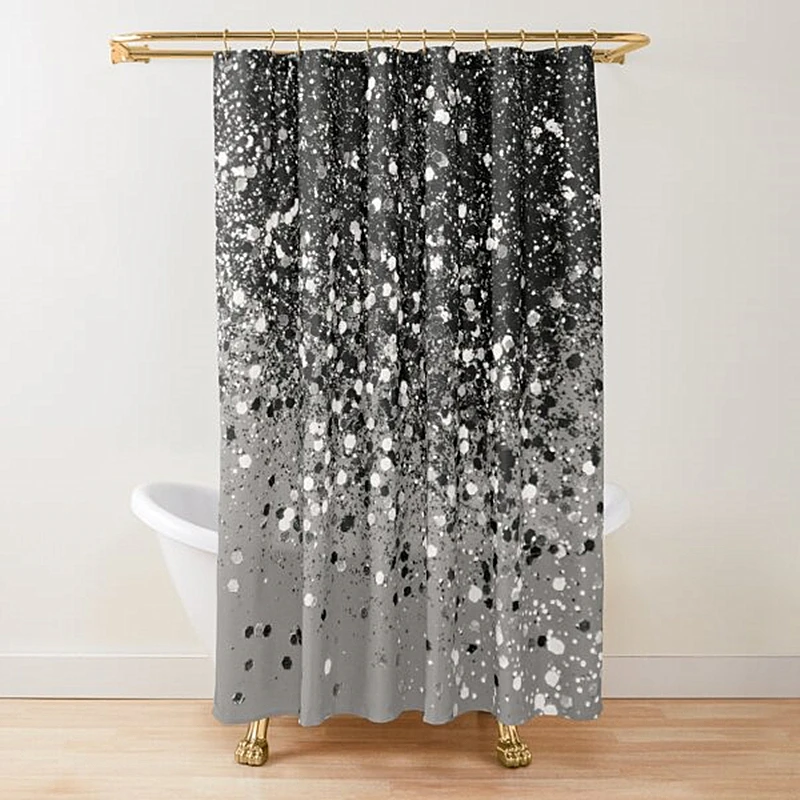 Gold Glitter Glam Shower Curtain,golden Sparkling Shiny Art Bath Curtain,polyester Washable Bathroom Curtains Set with Hooks