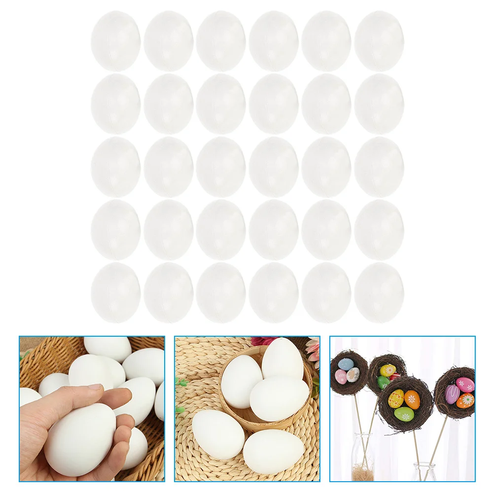 30 Uds. De huevos de grafiti de plástico blanco para niños, accesorios de Pascua pintados a mano, juguetes de simulación de pollo, educativo Montessori