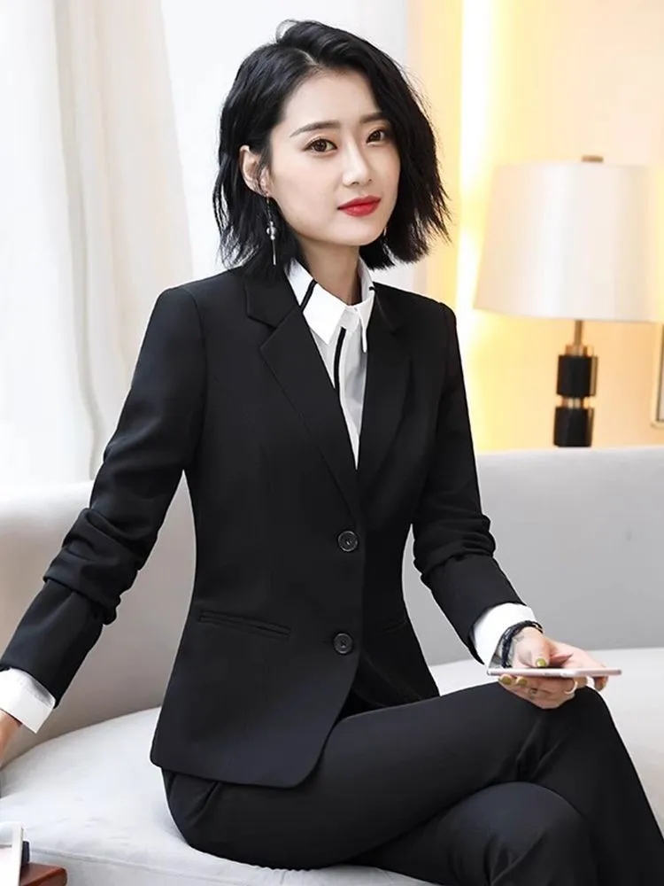 

Profional Suit Set for Women Autumn Winter Bla Suit Jaet Workwear Interview Outfit Student Sle Commute Faion