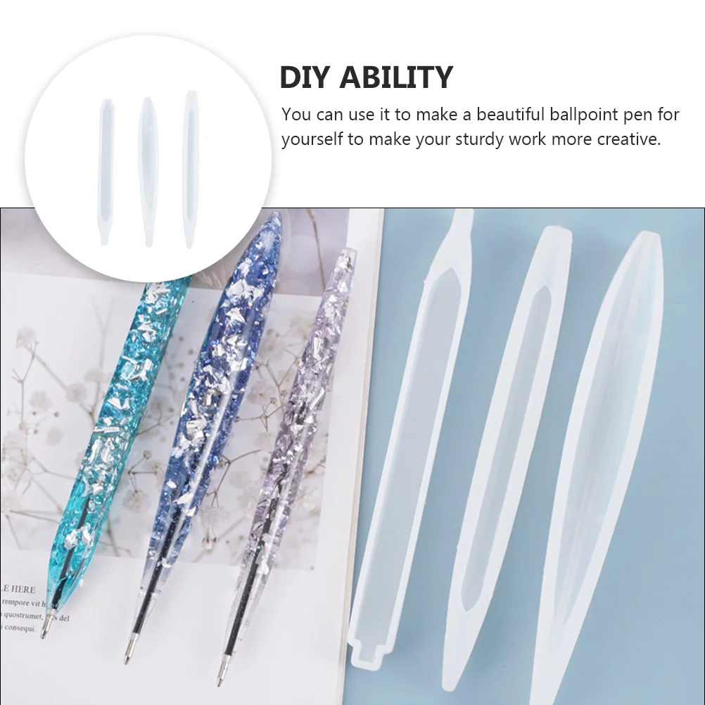

3pcs Crystal Epoxy Resin Pen Mold Silicone Ballpoint Casting Molds For Diy Handicraft Supplies Craft Jewelry Making Tool