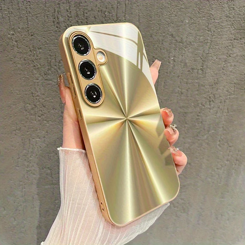 Metallic lustrous laser-patterned glass phone case for Samsung Galaxy S26 S25 S24 S23 S22 S20 FE/Ultra/Plus anti drop Cover