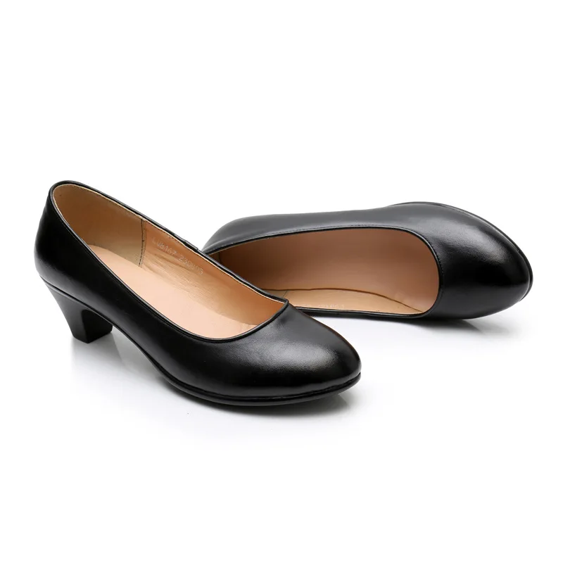 GKTINOO Genuine Leather shoes Women Round Toe Pumps Sapato feminino High Heels Shallow Fashion Black Work Shoe Plus Size 33-43